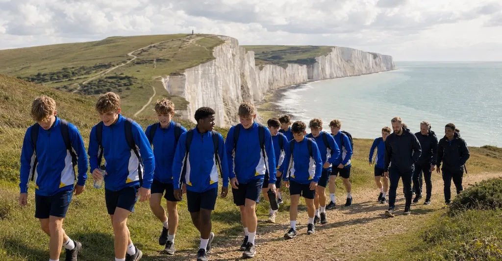 Sussex youth football players and coaches setting off on their fundraising challenge.